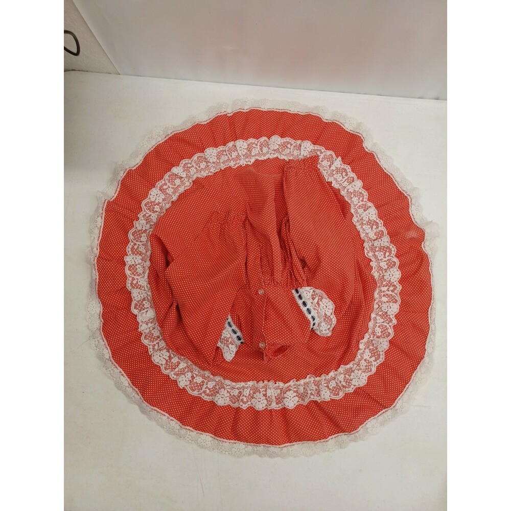 VTG toddler Girl Dress Ruffle Lace Polkadot Red White Polka dot Long Sleeve 3T